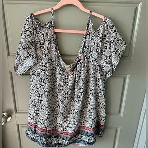 Navy and White Cold Shoulder Top